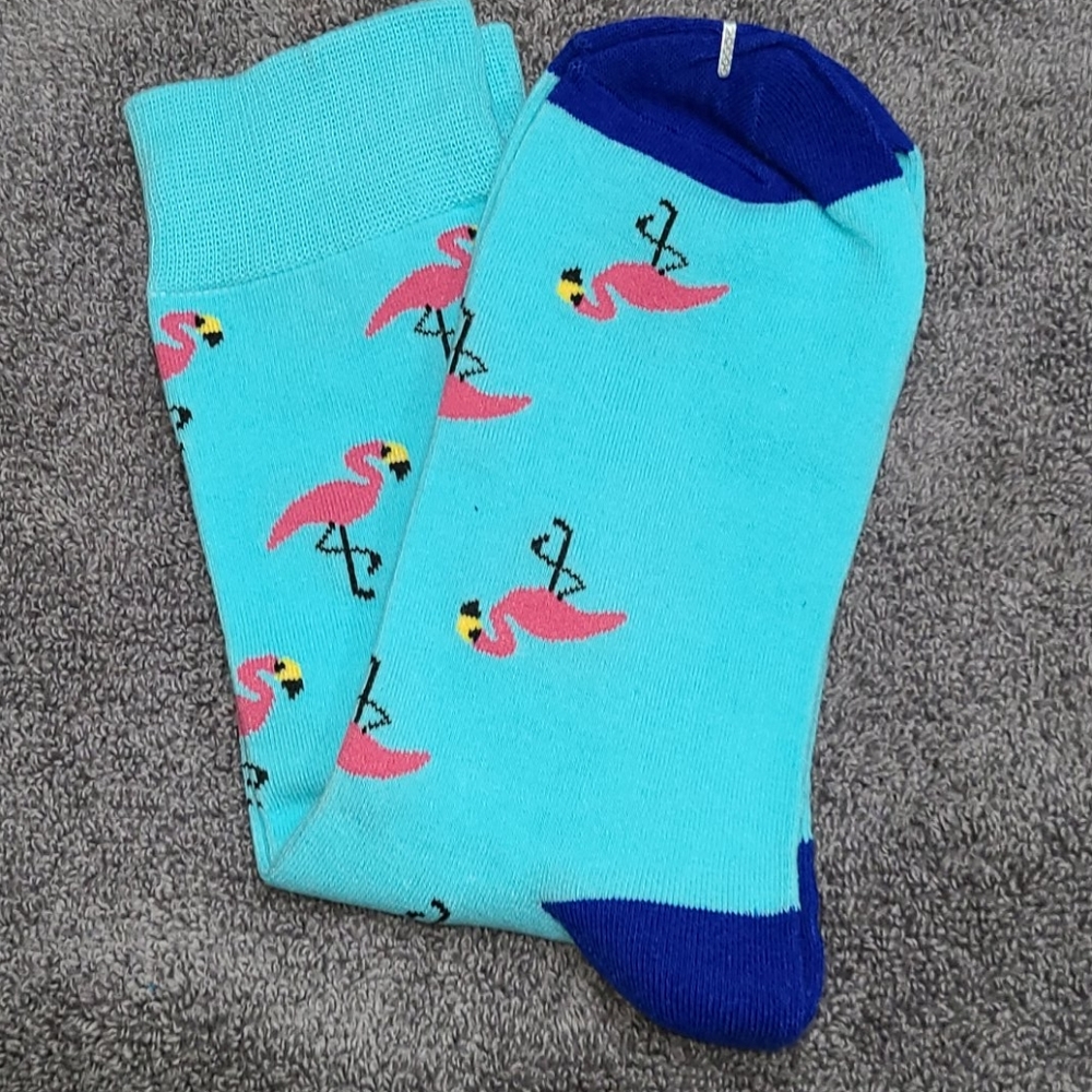 Pink flamingos! Blue toe socks - Picture 2 of 16
